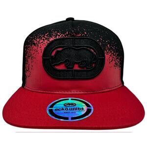 Ecko Unltd Men's Snapback Hat 3D Embroidered Logo Splatter Print Red/Black Cap